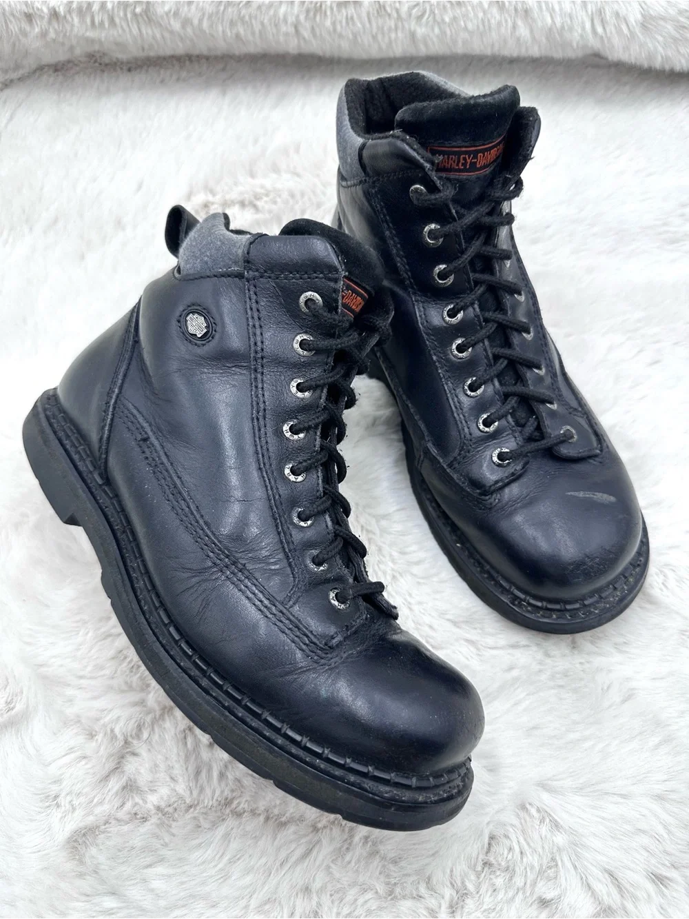 Harley Davidson‎ Black Leather Lace Up Motorcycle Boots Men's Size 8.5 M